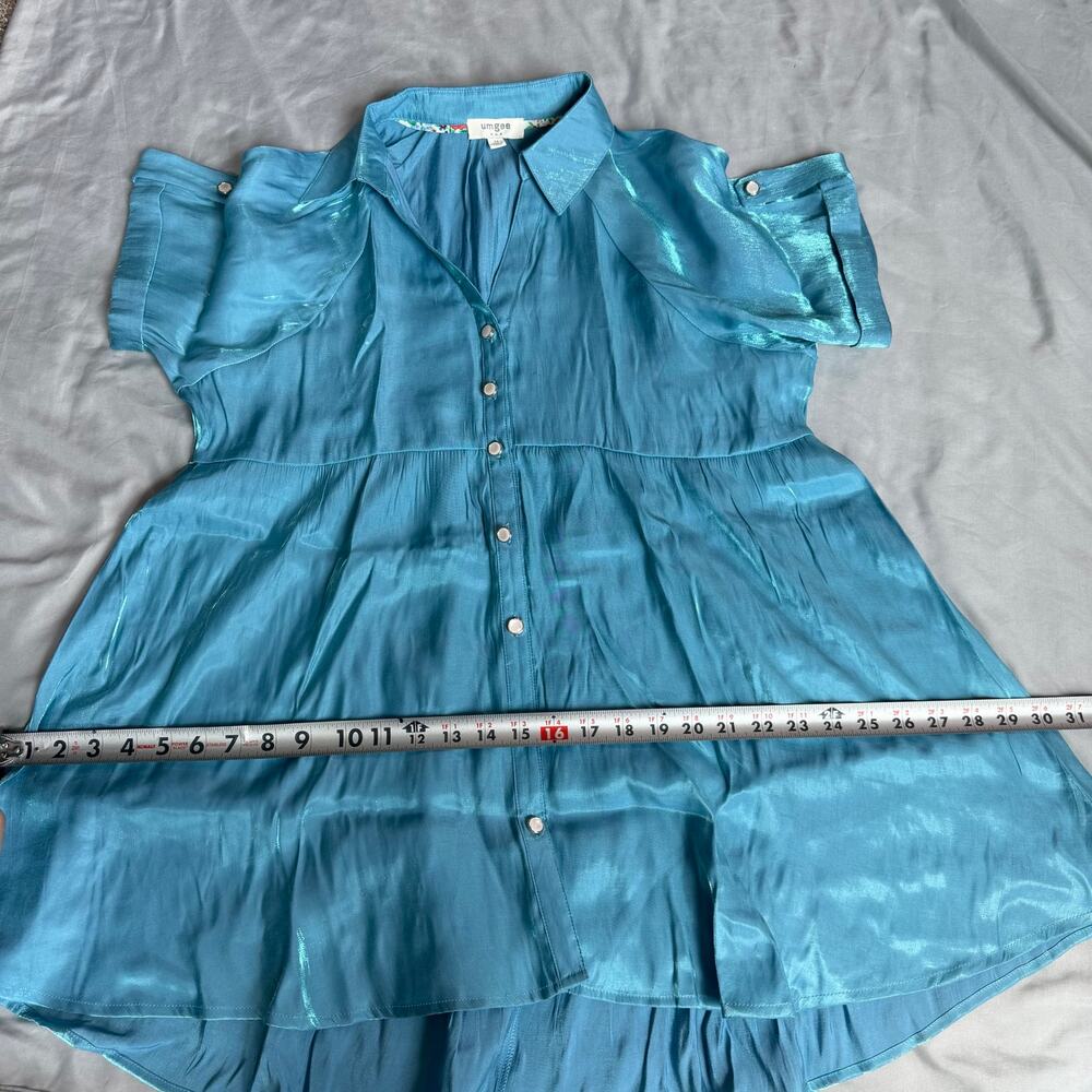 Umgee Blue Shimmer Button Front High Low Shirt Dress Women's M - Picture 10 of 11